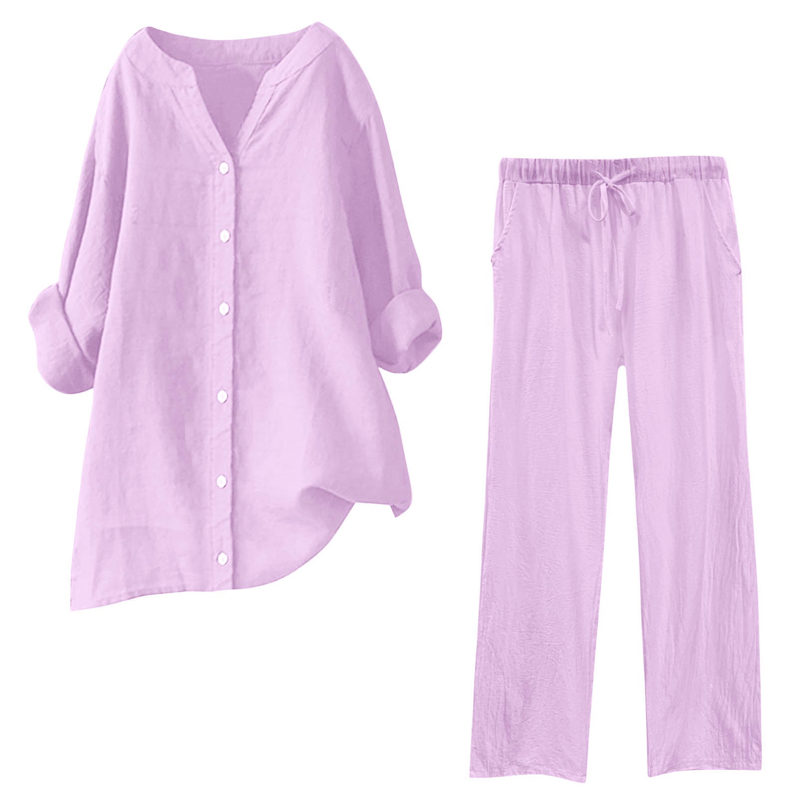 thumbnail image 2 of Conjunto de 2 piezas para mujer: pantalones anchos con cintura elástica y blusa de manga larga - Ropa informal para todas las estaciones - Poliéster, tallas S-XL, 2 of 5